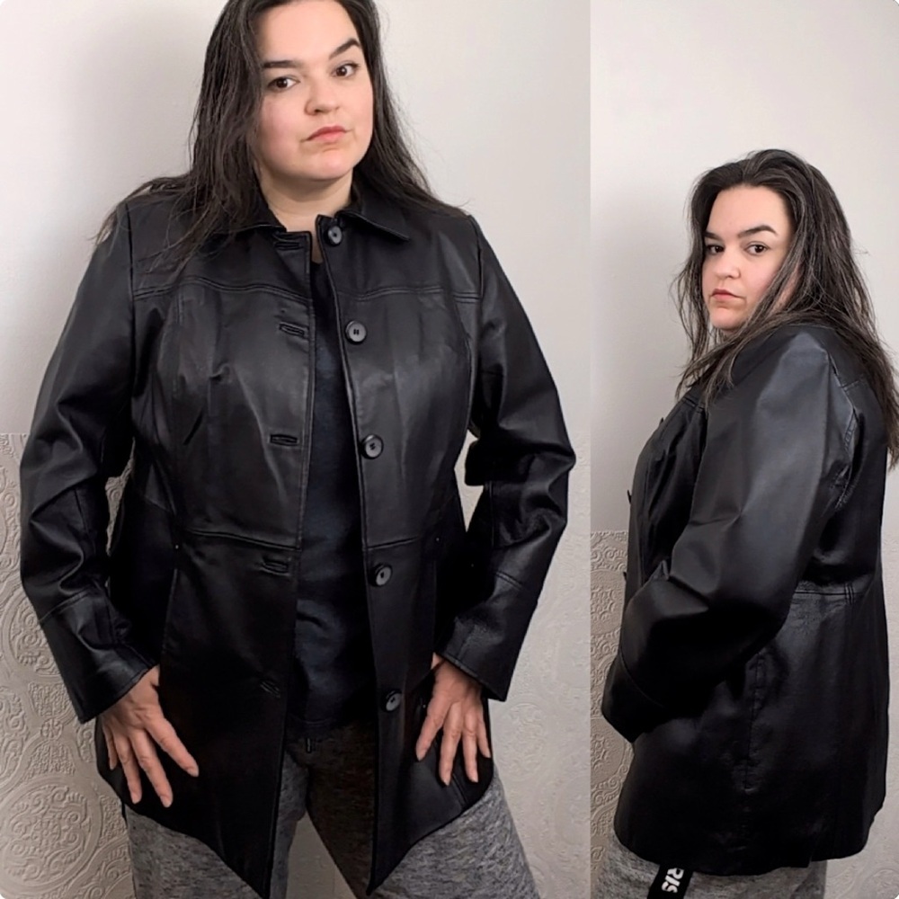 Vintage East 5th heavy duty black leather coat women’s 1X jacket - Picture 3 of 12